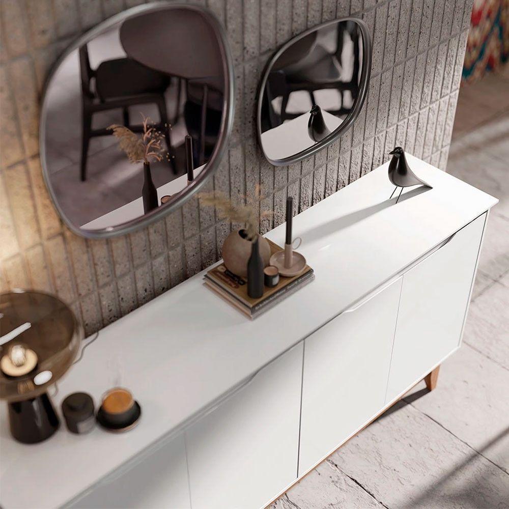 Aparador Buffet Flow 4 Portas Pés Madeira Maciça Ej Móveis Branco - 3