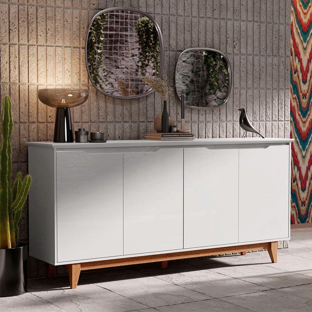 Aparador Buffet Flow 4 Portas Pés Madeira Maciça Ej Móveis Branco - 6