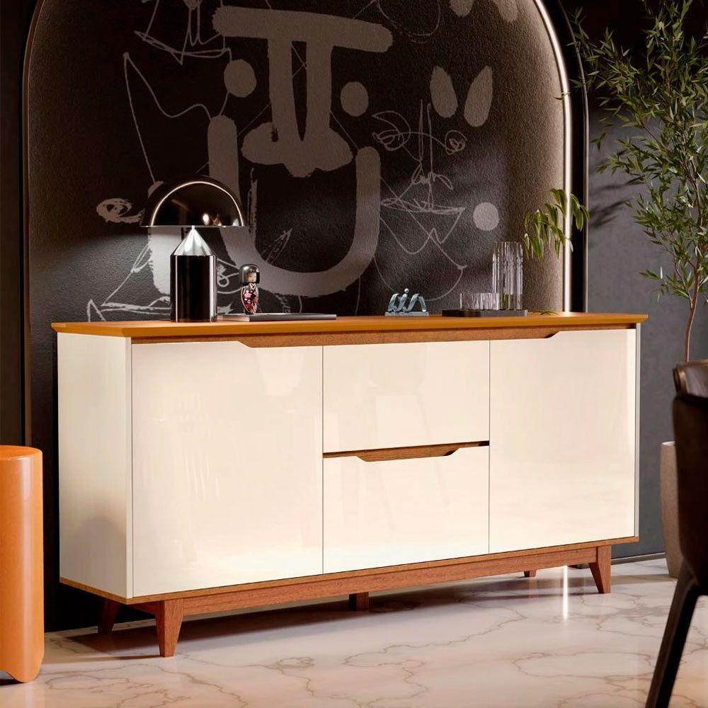 Aparador Buffet Flow 2 Portas 2 Gavetas 163cm Ej Móveis Off White Freijó - 2