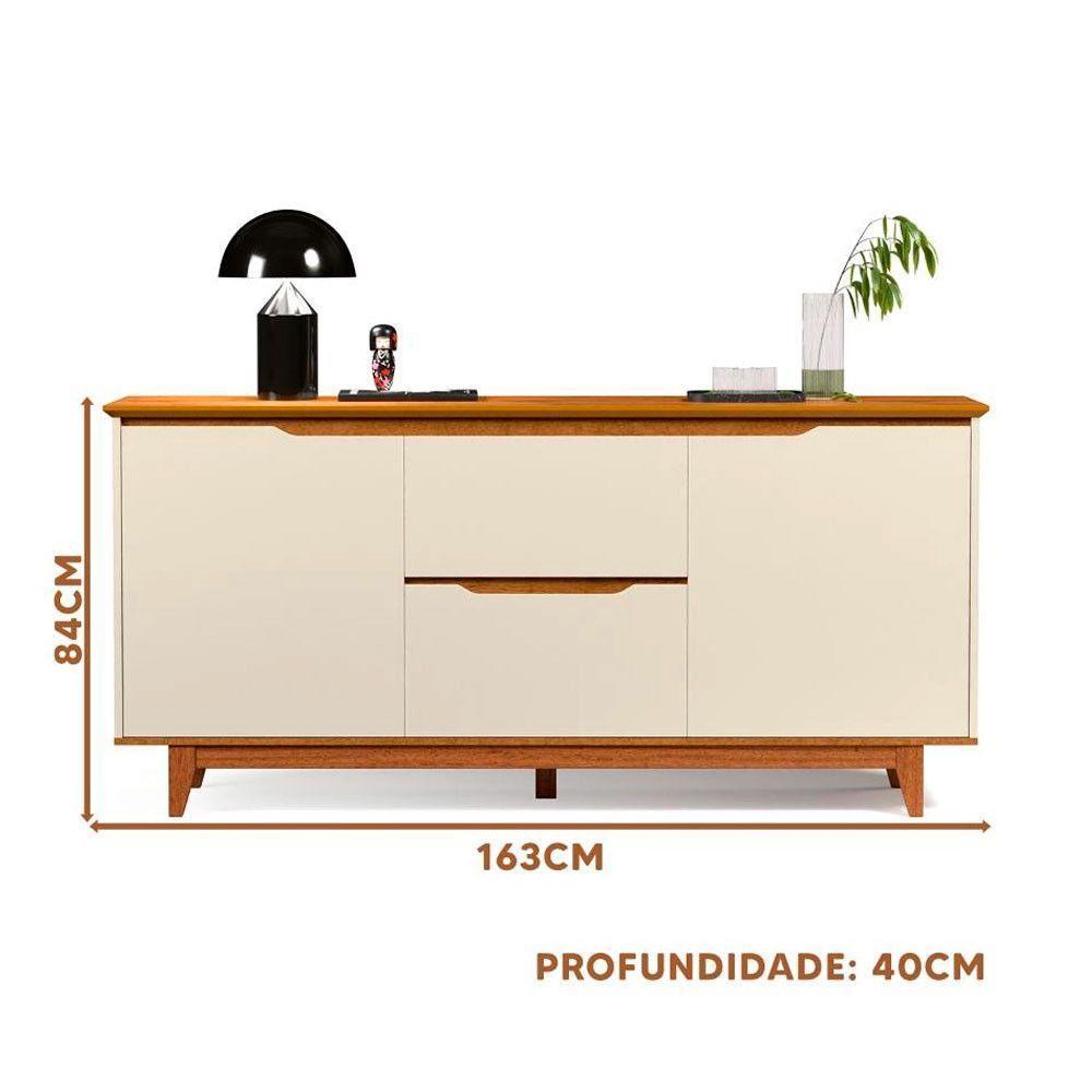 Aparador Buffet Flow 2 Portas 2 Gavetas 163cm Ej Móveis Off White Freijó - 3