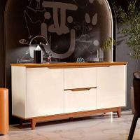 Aparador Buffet Flow 2 Portas 2 Gavetas 163cm Ej Móveis Off White Freijó - 2