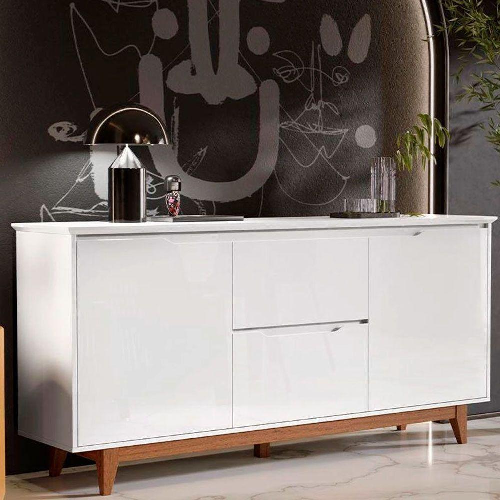 Aparador Buffet Flow 2 Portas 2 Gavetas 163cm Ej Móveis Branco - 3