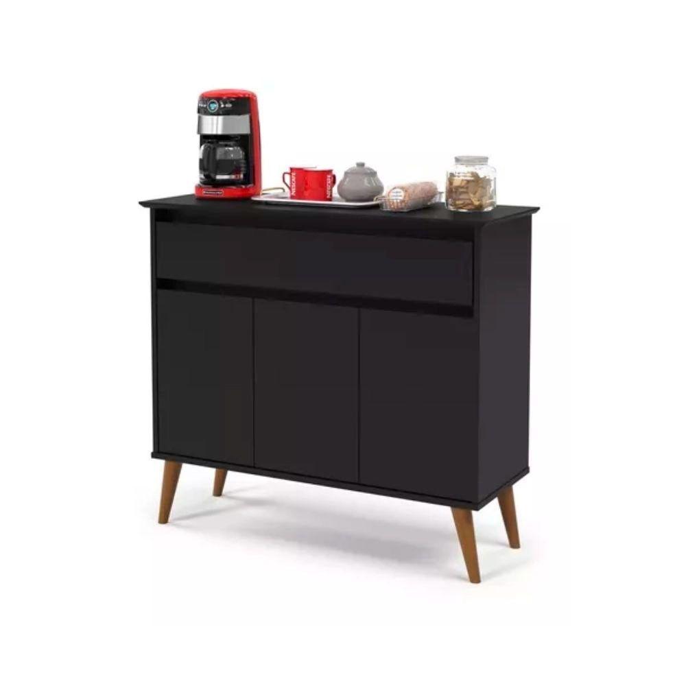 Aparador Buffet Zeus Retrô 3 Portas 1 Gaveta Ej Móveis Preto - 1