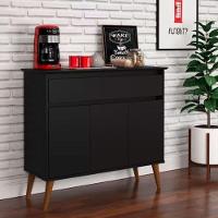 Aparador Buffet Zeus Retrô 3 Portas 1 Gaveta Ej Móveis Preto - 3