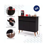 Aparador Buffet Zeus Retrô 3 Portas 1 Gaveta Ej Móveis Preto