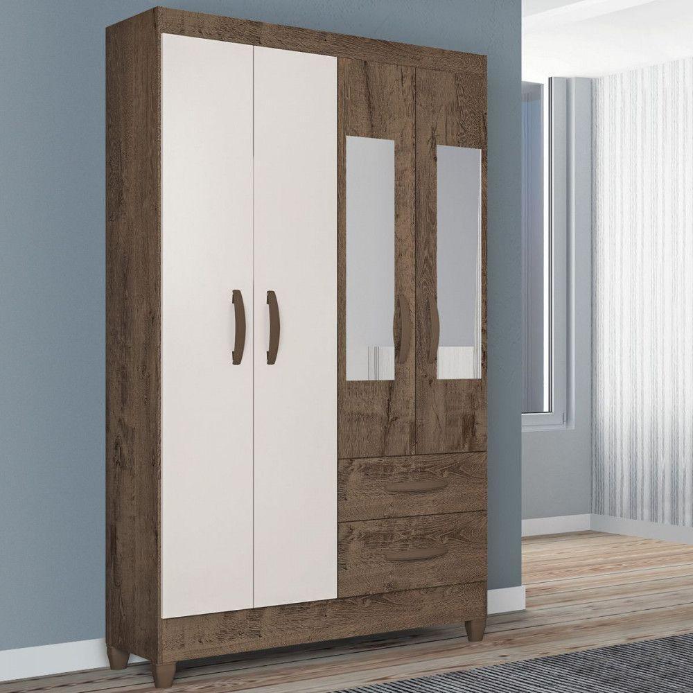 Guarda Roupa Solteiro Real 4 Portas 2 Gavetas Atualle Móveis Mocaccino Rústico Natura Off White - 3