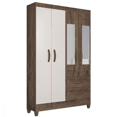 Guarda Roupa Solteiro Real 4 Portas 2 Gavetas Mocaccino Rústico Natura Off White