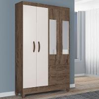 Guarda Roupa Solteiro Real 4 Portas 2 Gavetas Atualle Móveis Mocaccino Rústico Natura Off White - 3