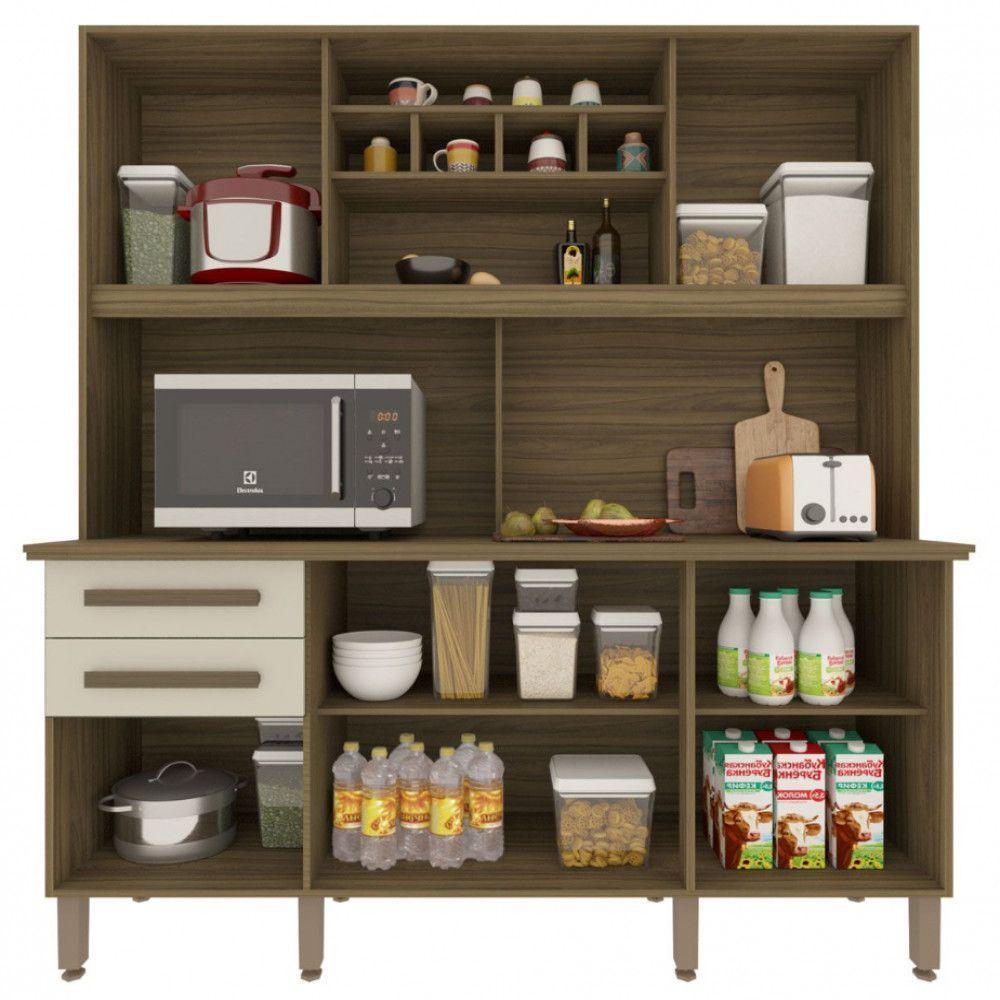 Cozinha Compacta Luna Em MDP 6 Portas 2 Gavetas Imop Móveis Nogal Off White - 3