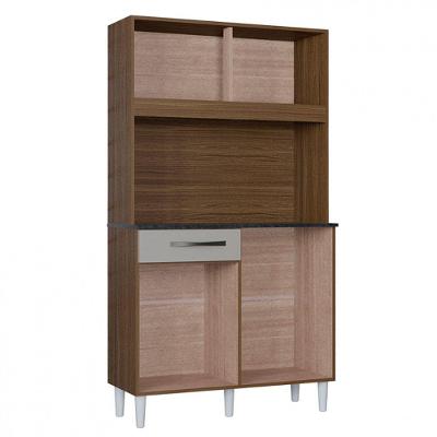 Cozinha Compacta Grazi Em MDP 4 Portas 1 Gaveta Poquema Castanho Off White