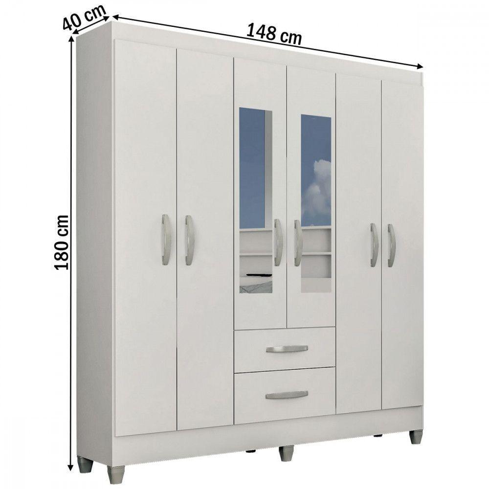 Guarda Roupa Casal Real 6 Portas 2 Gavetas Espelho Atualle Branco Brilho - 3
