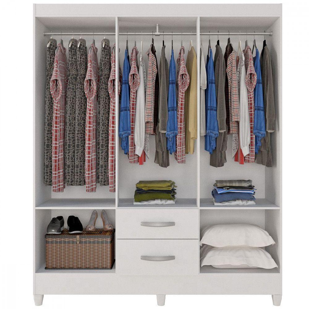 Guarda Roupa Casal Real 6 Portas 2 Gavetas Espelho Atualle Branco Brilho - 4