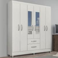 Guarda Roupa Casal Real 6 Portas 2 Gavetas Espelho Atualle Branco Brilho - 2