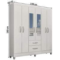 Guarda Roupa Casal Real 6 Portas 2 Gavetas Espelho Atualle Branco Brilho - 3