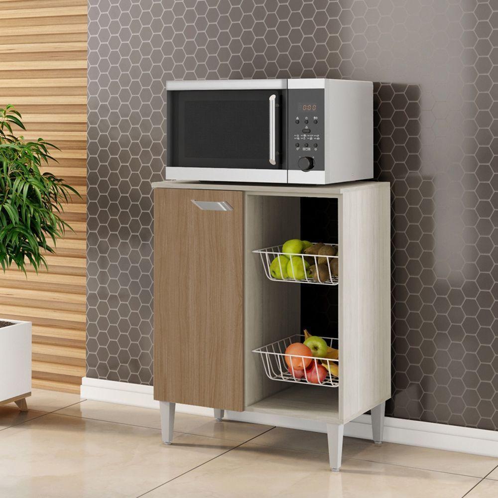 Fruteira Com 1 Porta E 2 Cestos 0,63 Cm Esmeralda Elmo/marrom Hr Móveis - 1