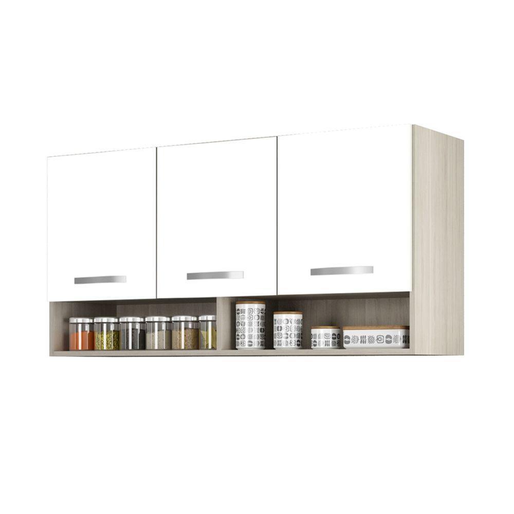 Armario Aereo Cozinha 3 Portas 1,20 M Com Nicho Alice Plus Elmo/branco Hr Móveis - 2