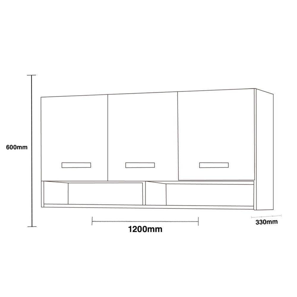 Armario Aereo Cozinha 3 Portas 1,20 M Com Nicho Alice Plus Elmo/branco Hr Móveis - 5