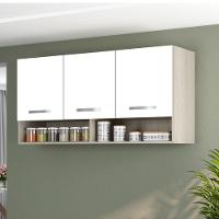 Armario Aereo Cozinha 3 Portas 1,20 M Com Nicho Alice Plus Elmo/branco Hr Móveis - 1