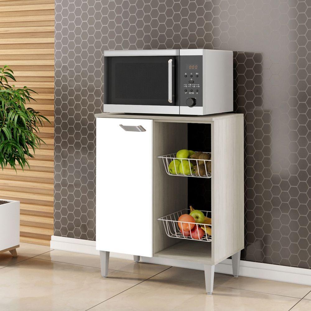 Fruteira Com 1 Porta E 2 Cestos 0,63 Cm Esmeralda Elmo/branco Hr Móveis - 1