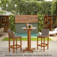 Kit 2 Banquetas Alta Pérola Com Encosto Estofada Em Linho Bege Madeira Maciça Castanho - 2