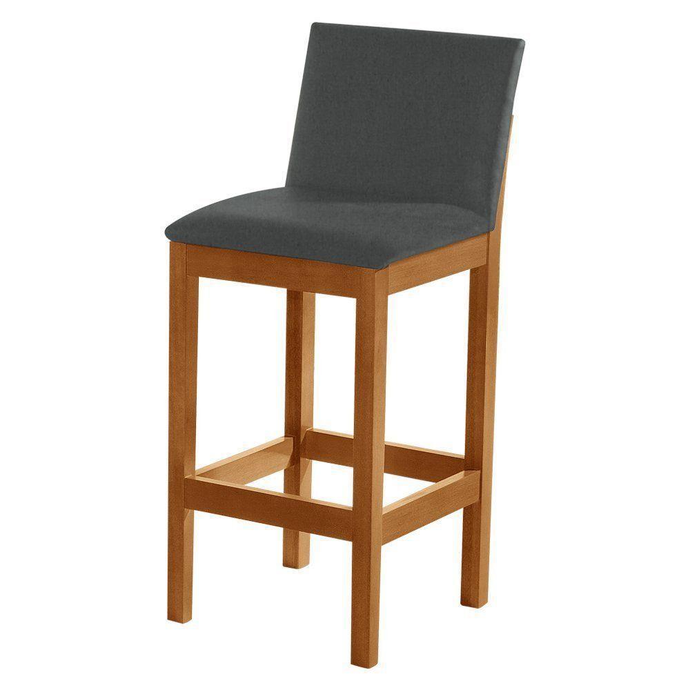 Kit 2 Banquetas Alta Luxo Pérola Com Encosto Estofada Em Veludo Cinza Madeira Maciça Castanho - 3