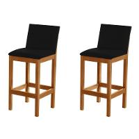 Kit 2 Banquetas Alta Pérola Com Encosto Estofada Em Veludo Preto Madeira Maciça Castanho - 1