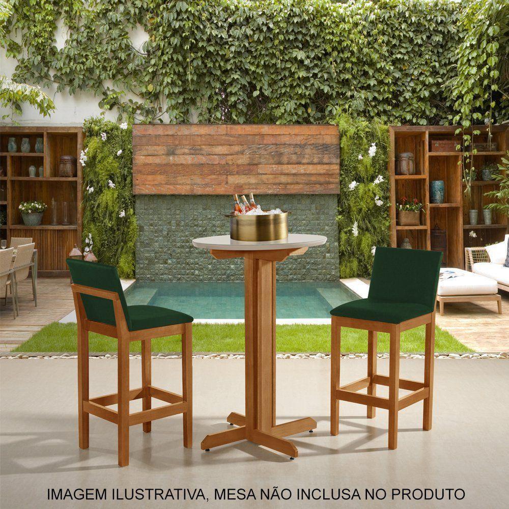 Kit 2 Banquetas Alta Luxo Pérola Com Encosto Estofada Em Veludo Verde Madeira Maciça Castanho - 2