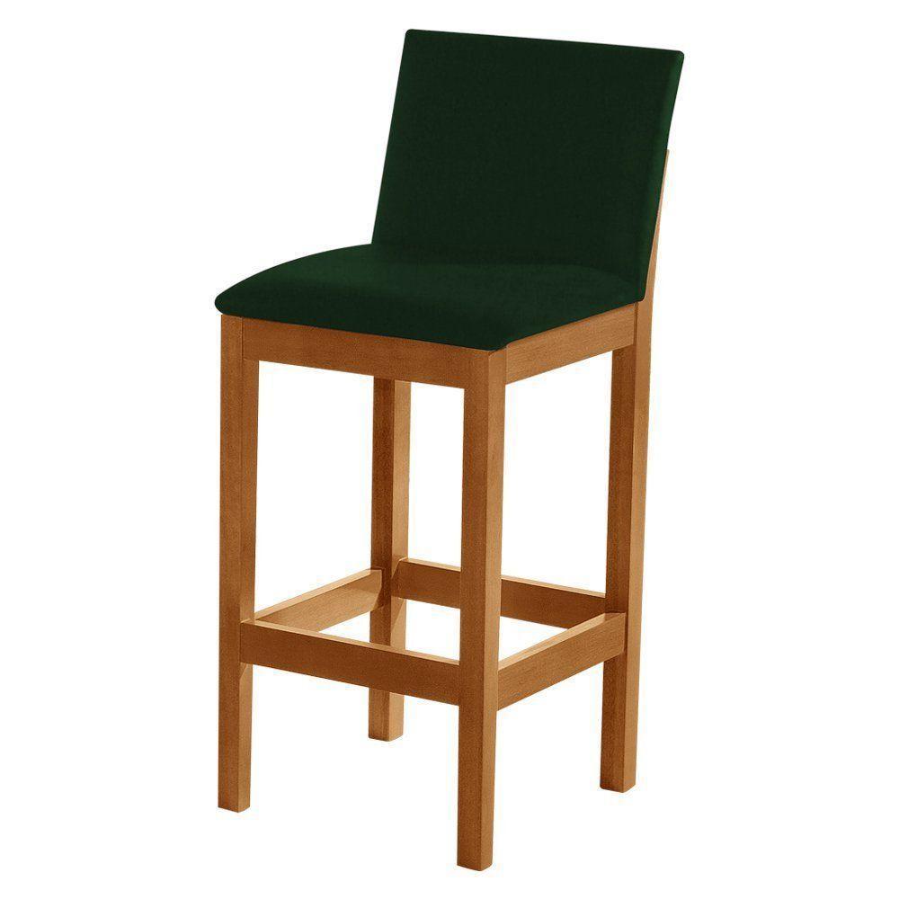 Kit 2 Banquetas Alta Luxo Pérola Com Encosto Estofada Em Veludo Verde Madeira Maciça Castanho - 5