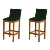 Kit 2 Banquetas Alta Luxo Pérola Com Encosto Estofada Em Veludo Verde Madeira Maciça Castanho - 1