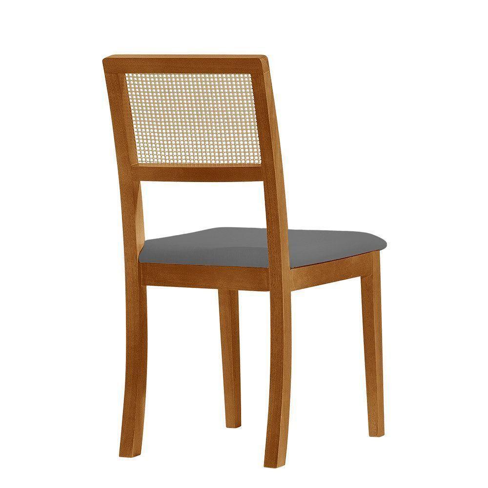 Kit 2 Cadeiras De Jantar Luxo Palha Estofadas Veludo Cinza Encosto Tela Sextavada Rubi Madeira Maciça - 4