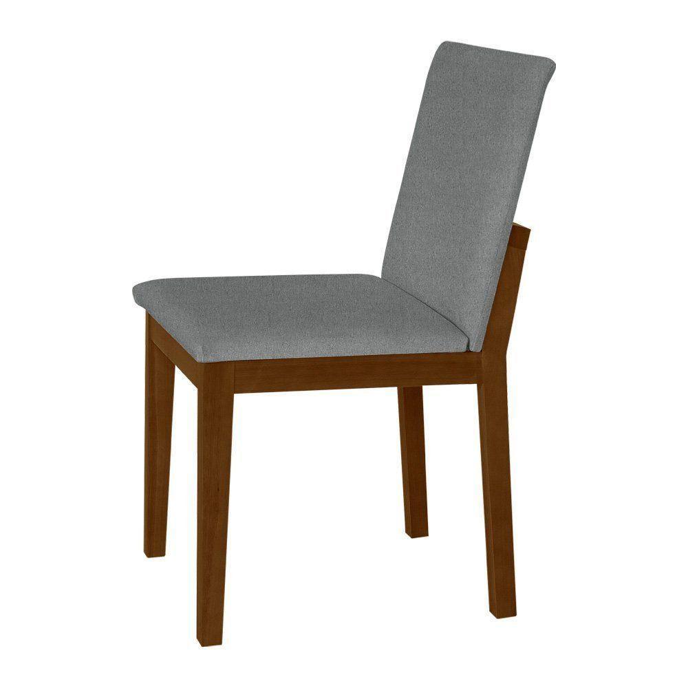 Kit 6 Cadeiras De Jantar Pérola Estofadas Em Linho Cinza Base Madeira Maciça Mel - 3