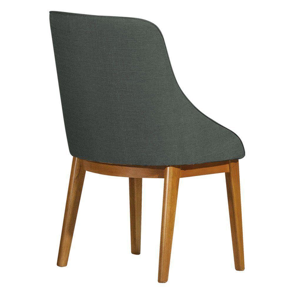 Kit 6 Cadeiras De Jantar Estofada Elisa Anatômica Linho Chumbo Base Madeira Maciça Mel - 4