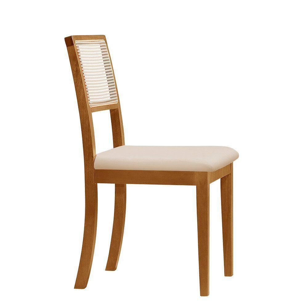 Kit 6 Cadeiras De Jantar Madeira Maciça Mel Encosto Telinha Palha Estofada Veludo Bege Rubi - 3