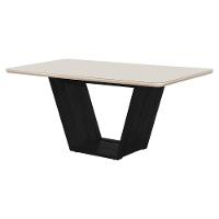 Mesa De Jantar Luxo Retangular 160x90 MDF Vidro Para 6 Lugares Pés Madeira Maciça Safira Preto Off White - 1