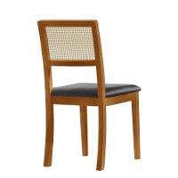 Kit 2 Cadeiras De Jantar Luxo Madeira Maciça Mel Encosto Telinha Palha Estofada Couro Pu Preto Rubi