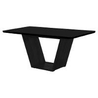 Mesa De Jantar Luxo Retangular 160x90 MDF Vidro Para 6 Lugares Pés Madeira Maciça Safira Preto - 1