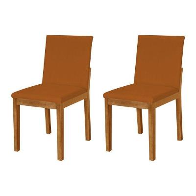 Kit 2 Cadeiras De Jantar Pérola Estofadas Em Veludo Terracota Base Madeira Maciça Mel