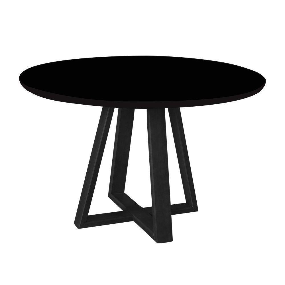 Mesa De Jantar Tampo MDF Vidro Redonda Para 4 Lugares Pés Madeira Maciça Pérola Preto Preto - 1