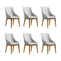 Kit 6 Cadeiras De Jantar Elisa Nobre Estofada Liso Linho Cinza Base Madeira Maciça Mel - 1