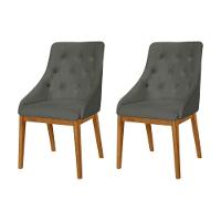 Kit 2 Cadeiras De Jantar Luxo Estofada Elisa Anatômica Capitonê Linho Chumbo Base Madeira Maciça Mel - 1