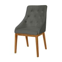 Kit 2 Cadeiras De Jantar Luxo Estofada Elisa Anatômica Capitonê Linho Chumbo Base Madeira Maciça Mel - 2