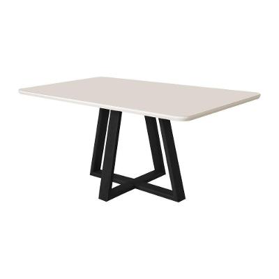 Mesa De Jantar 120x90 Tampo MDF Vidro Para 4 Lugares Pés Madeira Maciça Pérola Preto Off White