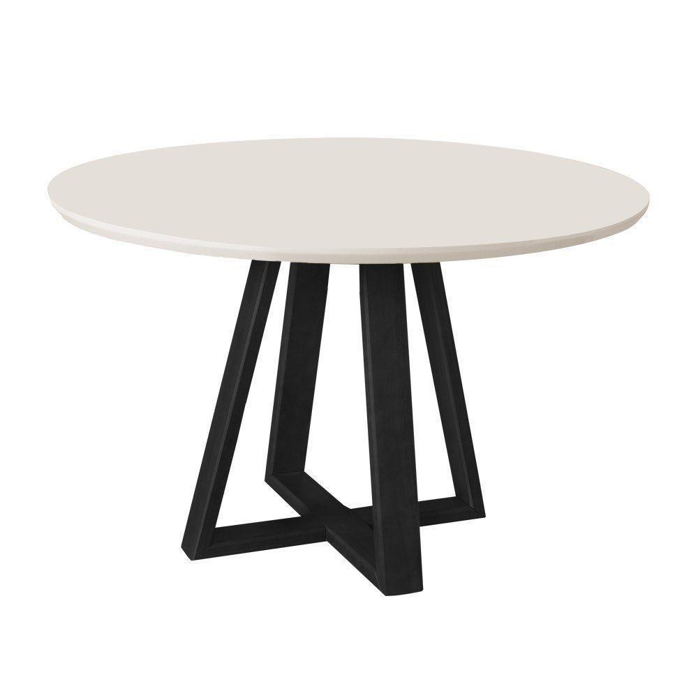 Mesa De Jantar Luxo Tampo MDF Vidro Redonda Para 4 Lugares Pés Madeira Maciça Pérola Preto Off White - 1