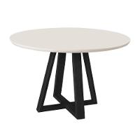 Mesa De Jantar Luxo Tampo MDF Vidro Redonda Para 4 Lugares Pés Madeira Maciça Pérola Preto Off White - 1