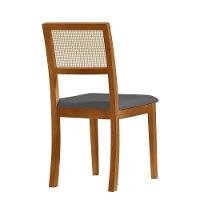 Kit 6 Cadeiras De Jantar Madeira Maciça Mel Encosto Telinha Palha Estofada Linho Cinza Rubi