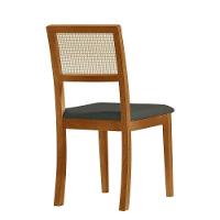 Kit 6 Cadeiras De Jantar Luxo Madeira Maciça Mel Encosto Telinha Palha Estofada Linho Chumbo Rubi