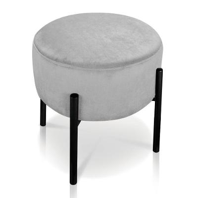 Puff Iron Suede Cinza Base Preto Palito