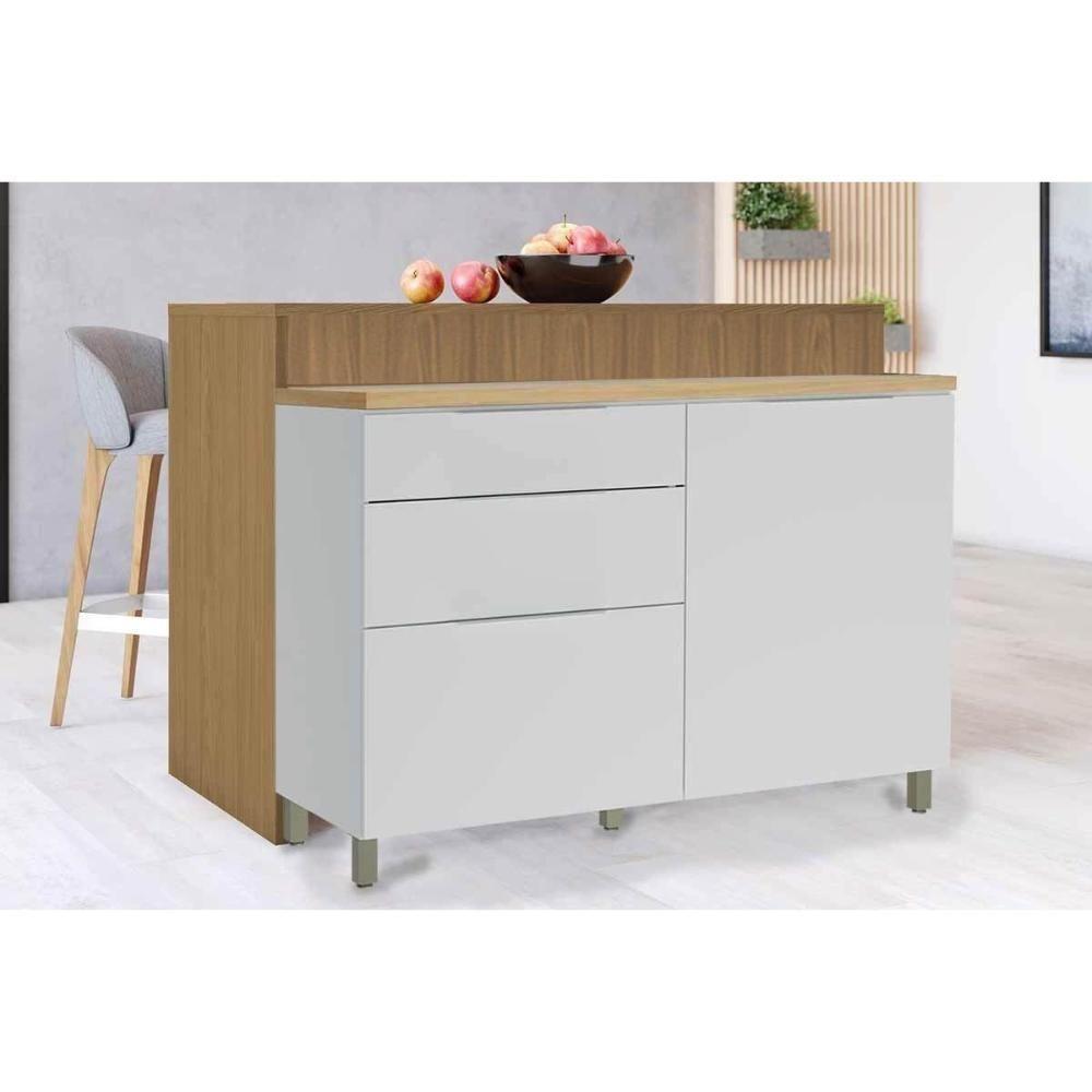 Bancada Ilha Cozinha Marquesa Com 1 Porta E 3 Gavetas 120cm Branca Nature - 2