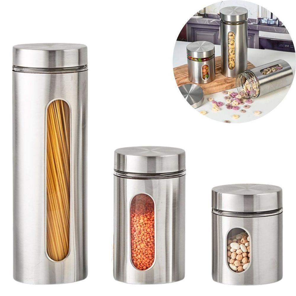 Jogo De 3 Potes Para Mantimentos Vidro E Aço Inox - 2