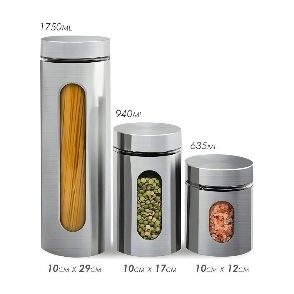 Jogo De 3 Potes Para Mantimentos Vidro E Aço Inox - 6